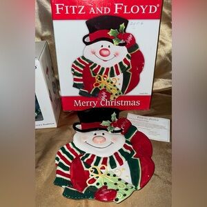Vintage Fitz and Floyd Snowman Dish w Box, Collectible, Essentials Canapé Plate